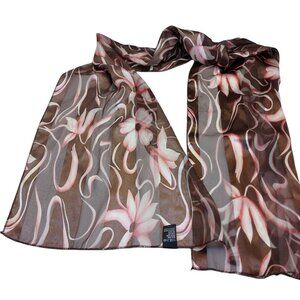 Rectangle floral scarf semi-sheer brown Pink 62 x 13 polyester